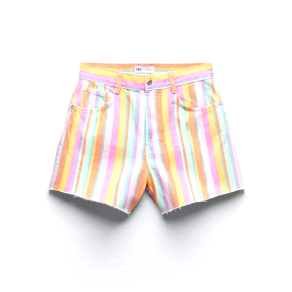 Zara Pants - Zara High Waist Rainbow Striped Shorts Women's Size 4